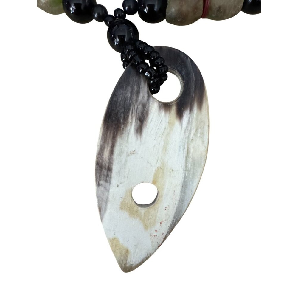 Ethnic Tribal Prehnite & Tagua Nut Beaded Necklace With Glass Accents - Picture 2 of 8